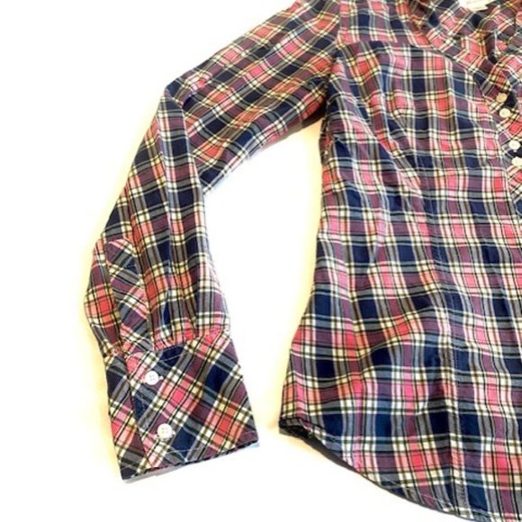 Guess Jeans Plaid Fitted Western Button Shirt + Size Medium - Picture 5 of 9